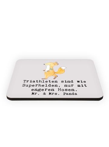 Mr. & Mrs. Panda Kühlschrankmagnet Triathlon Superheld mit Spruch in Grau Pastell