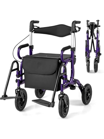 COSTWAY Rollator mit Luftbereifung faltbar bis 140 kg in Lila