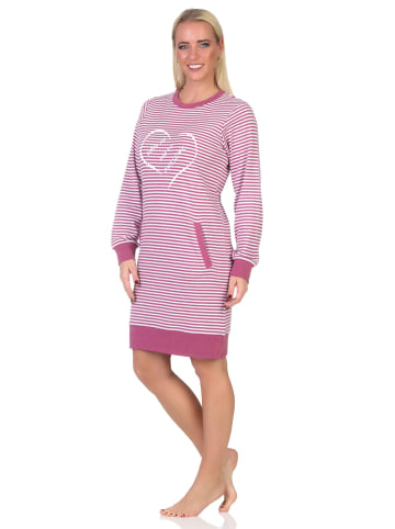 NORMANN Interlock Nachthemd langarm Bündchen Herzmotiv - 87733 in beere