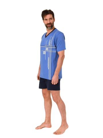 NORMANN Shorty Schlafanzug kurzarm Pyjama Frontprint Übergrösen in blau