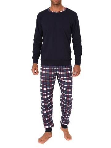 NORMANN langarm Schlafanzug Pyjama Bündchen und karierter Jersey Hose - 83200 in navy