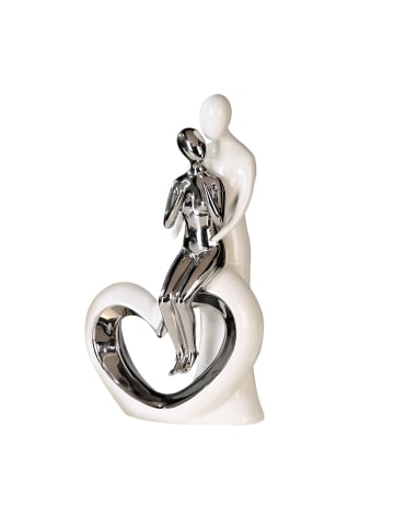 GILDE Skulptur Romanze silberfarben, weiß - (H) 33,5 cm