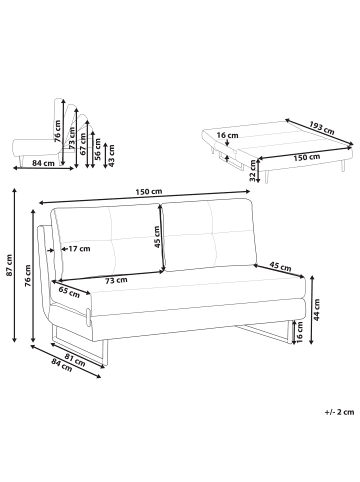 Beliani 3-tlg Schlafsofa JERSLEV in Rot/Braun