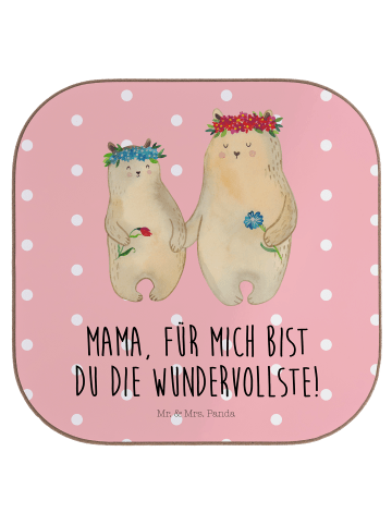 Mr. & Mrs. Panda Holz Untersetzer Bären mit Blumenkranz mit Spruch in Rot Pastell