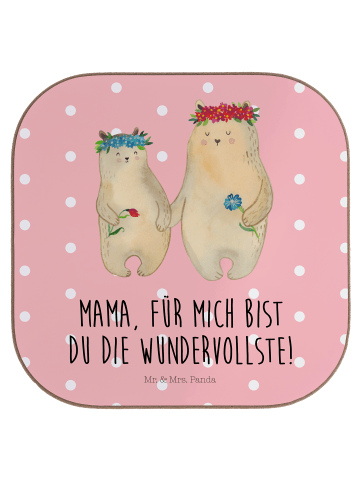 Mr. & Mrs. Panda Untersetzer Bären mit Blumenkranz mit Spruch in Rot Pastell