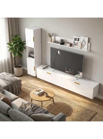 HOMCOM Wohnwand-180L x 33B x 30H cm-Hochglanzweiß