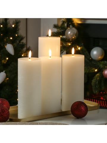 Uyuni 4er Set LED Kerzen PIA Rustik-Optik H: 20cm mit Batterien und Fernb in creme