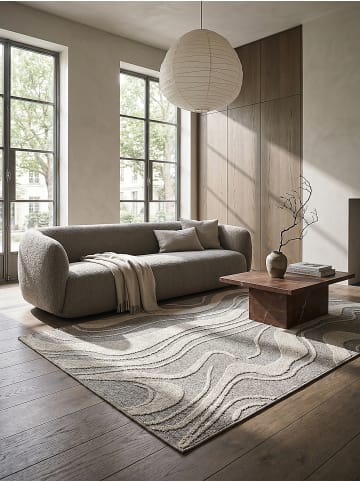 KADIMA DESIGN Teppich Kurzflor Strapazierfähig LEAM Abstraktes Wellenmuster Modern in Grau