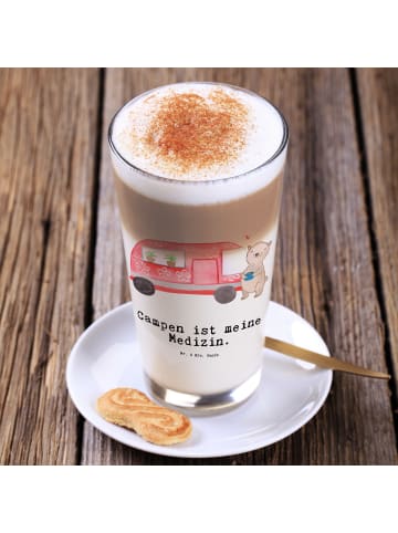 Mr. & Mrs. Panda Latte Macchiato Glas Bär Camper mit Spruch in Transparent