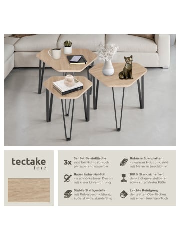 tectake Beistelltisch-Set Torquay stapelbar, Industrial Holz hell, Eiche Sonoma