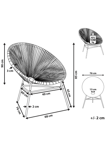 Beliani Cocktailsessel ACAPULCO in Bunt/Schwarz/Blau - (W) 76 x (H) 85 x (L) 76 cm