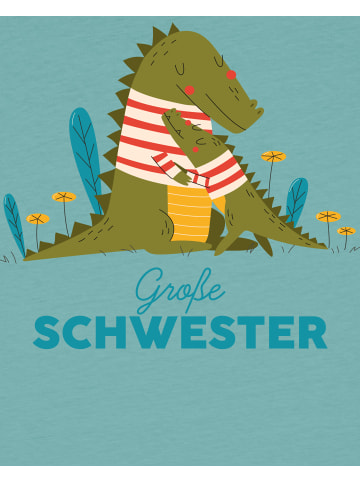 wat? Apparel T-Shirt Krokodil Große Schwester in Teal Monstera