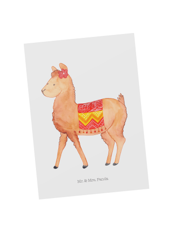 Mr. & Mrs. Panda Postkarte Alpaka Stolz ohne Spruch in Weiß
