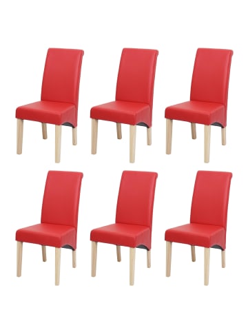 MCW 6er-Set Esszimmerstuhl Cesena, Kunstleder matt, rot, helle Füße