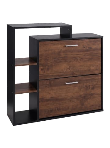 relaxdays Schuhschrank in Braun/ Schwarz - (B)80 x (H)90 x (T)23,5 cm
