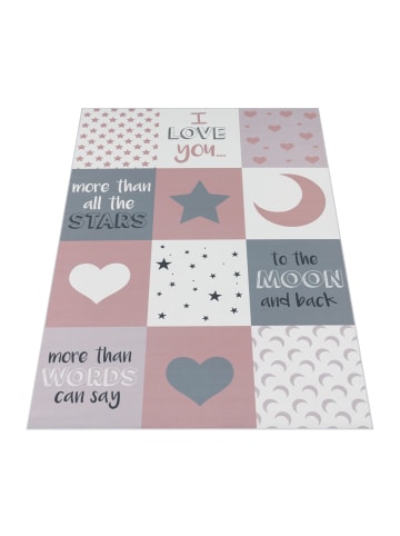 KADIMA DESIGN Kinderteppich Patchwork Kinderzimmer schmutzabweisend in Pink
