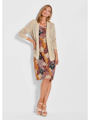 GOLDNER Kurzgröße:  Braune Cardigan mit Ajourmuster in beige