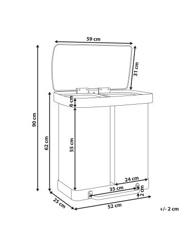 Beliani Abfallbehälter ECOSORT in Silber/Schwarz - (W) 59 x (H) 62 x (L) 31 cm
