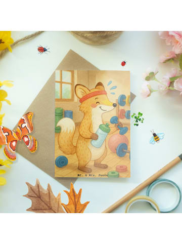 Mr. & Mrs. Panda Beileidskarte Fuchs Fitness Design ohne Spruch in Weiß