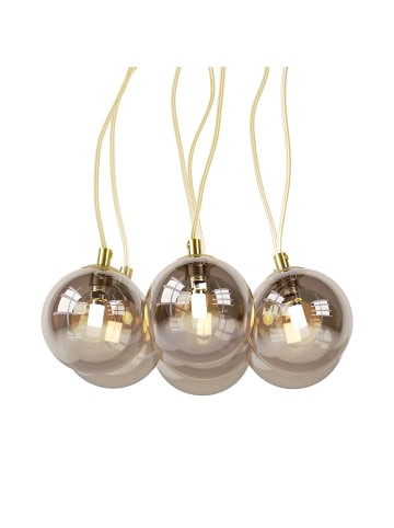 home24 Pendelleuchte KJUL 7-flammig in Metall Gold glänzend / Glas Bernsteinfarben