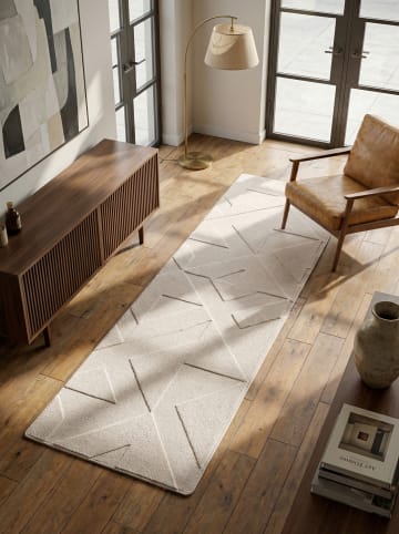 KADIMA DESIGN Teppich Kurzflor Waschbar Geometrisch LAVAREDO Strapazierfähig in Creme