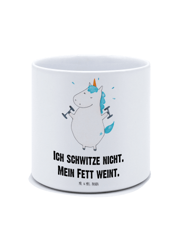 Mr. & Mrs. Panda Blumentopf Einhorn Fitness mit Spruch in Weiß