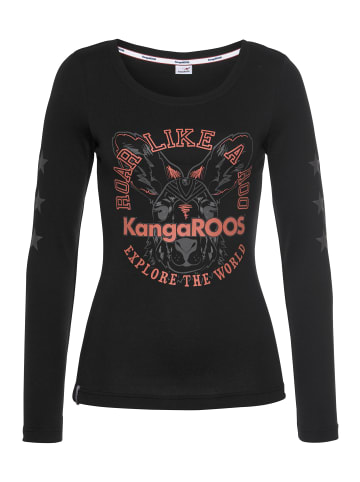 Kangaroos Langarmshirt in schwarz-bedruckt