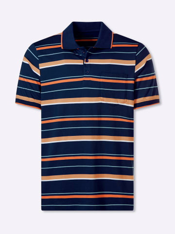 WITT WEIDEN Kurzarm-Poloshirt in dunkelblau-papaya-gestreift