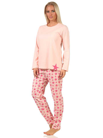 NORMANN Schlafanzug Pyjama langarm Sterne in rosa