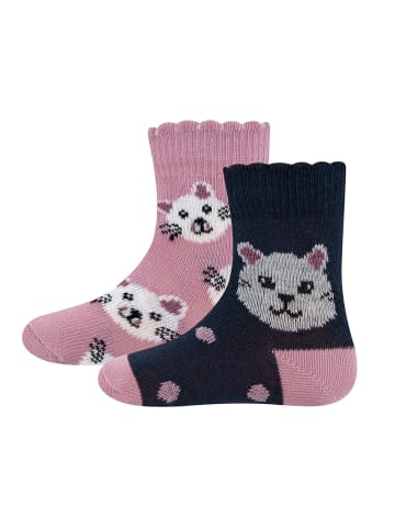 ewers 2er-Set Socken 2er Pack Katze in navy/altrosa