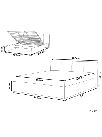Beliani Doppelbett ORBEY in Grau - (W) 197 x (H) 88 x (L) 212 cm