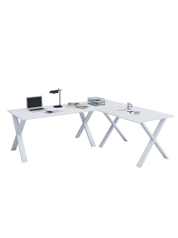VCM  X Schreibtisch Eckschreibtisch L Form 160x160x80 in Weiß / Weiß