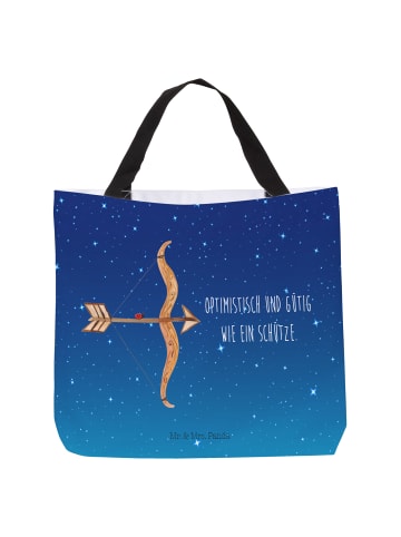Mr. & Mrs. Panda Strandtasche Sternzeichen Schütze mit Spruch in Sternenhimmel Blau