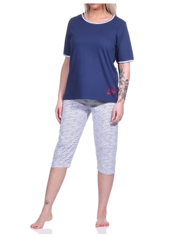 NORMANN Capri Pyjama kurzarm Schlafanzug Hose - 74493 in navy