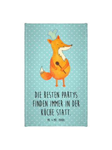 Mr. & Mrs. Panda Gästehandtuch Fuchs Koch mit Spruch in Türkis Pastell