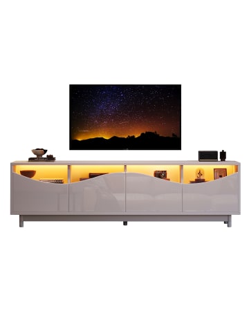 ABRIHOME TV Schrank in Weiß Hochglanz mit Glastür und LED Beleuchtung 175x38x51 cm