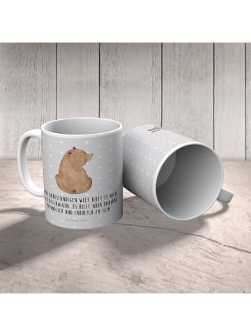 Mr. & Mrs. Panda Kindertasse Bär Schulterblick mit Spruch in Grau Pastell