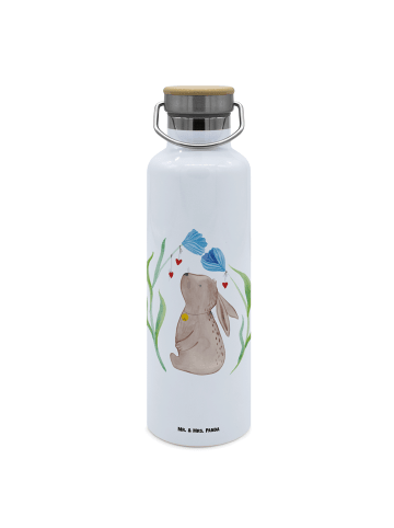 Mr. & Mrs. Panda Thermos Trinkflasche Hase Blume ohne Spruch in Weiß
