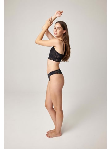 SNOCKS Tanga mit Spitze aus Mikrofaser in Schwarz