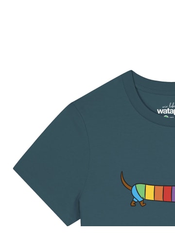 wat? Apparel T-Shirt Regenbogen Dackel in Petrol