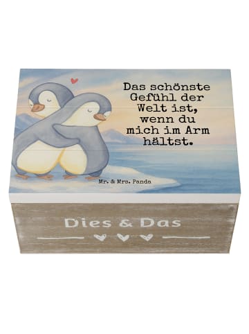 Mr. & Mrs. Panda Holzkiste Pinguine Kuscheln Design mit Spruch in Weiß