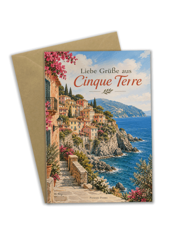 Grußkarte Küste mediterran Design mit Spruch in Weiß