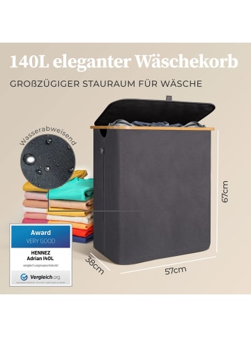 HENNEZ Wäschekorb Adrian 140l dunkelgrau mit 2 Wäschesäcken Schwarz