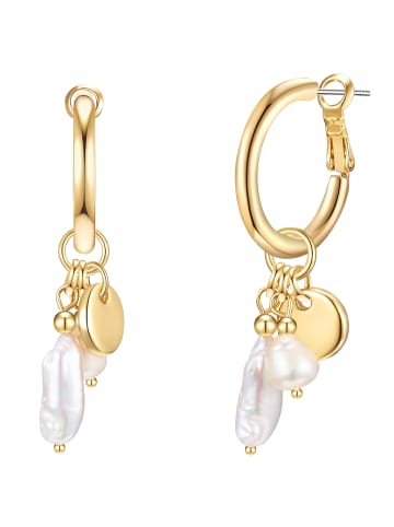 Lulu & Jane Creolen Metall-Legierung Süßwasser-Zuchtperle in gelbgold