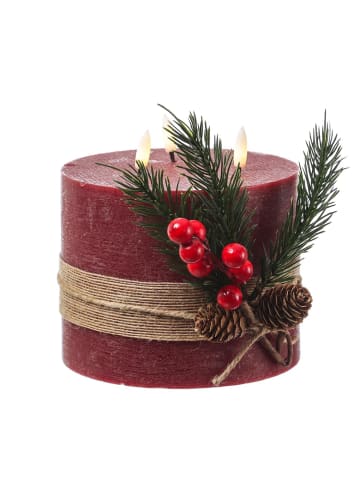 MARELIDA XXL LED 3 Docht Kerze Echtwachs Timer D: 15cm H: 15cm in rot