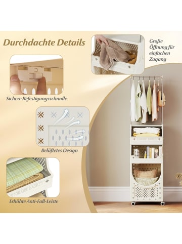 COSTWAY 4-stufig Kleiderstangen schmal mit Wäschekorbwagen in Beige