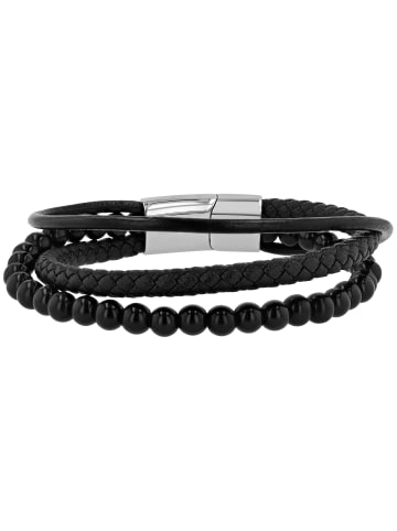 Adeliás Unisex Armband aus Leder mit Onyx 21,5 cm in schwarz