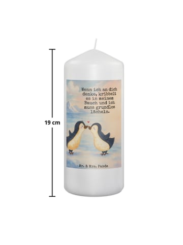 Mr. & Mrs. Panda Kerze Pinguine Kuss Design mit Spruch in Weiß