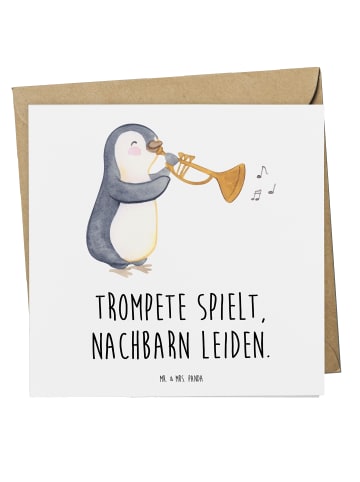 Mr. & Mrs. Panda Faltkarte Trompete Freude mit Spruch in Weiß