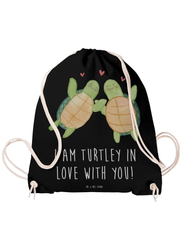 Mr. & Mrs. Panda Jutebeutel Schildkröten Paar mit Spruch in Schwarz